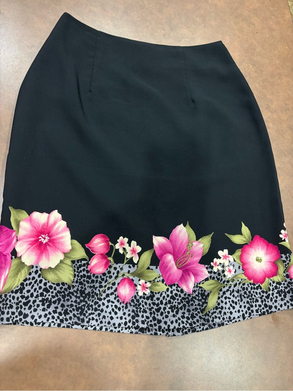 AB Studio Cheetah Hibiscus Hawaiian Floral Print Skirt